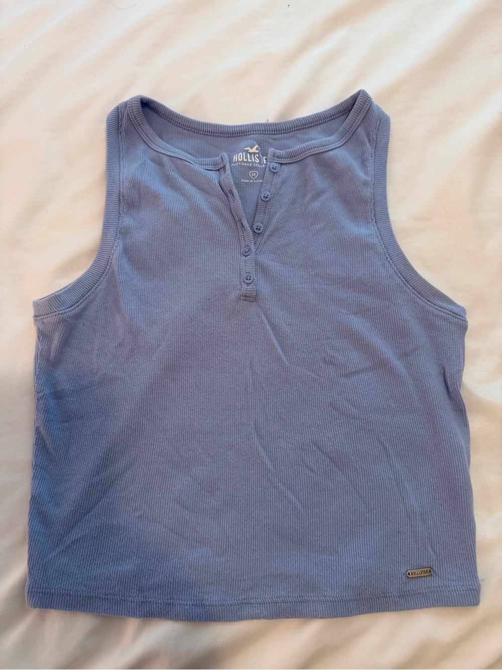 Hollister Ribbed Henley Tank in Light Blue